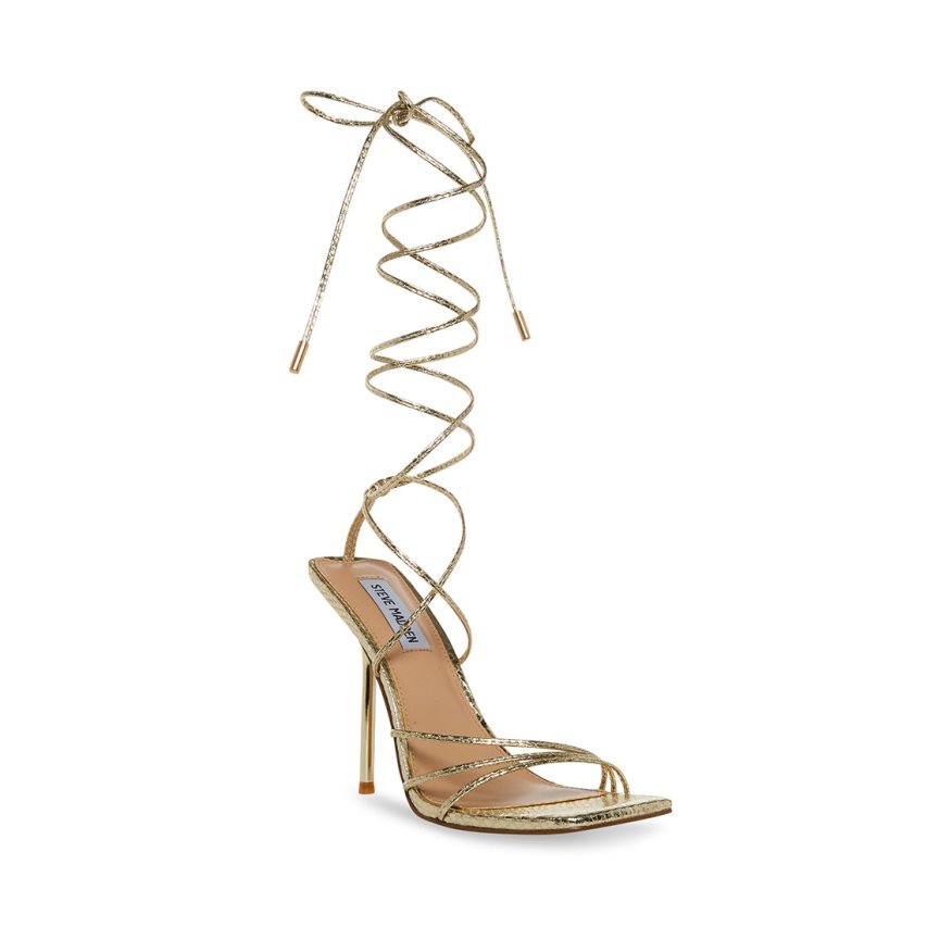 Gold Steve Madden Evita Snake Women's Heels Sandals | PH 2843NMK